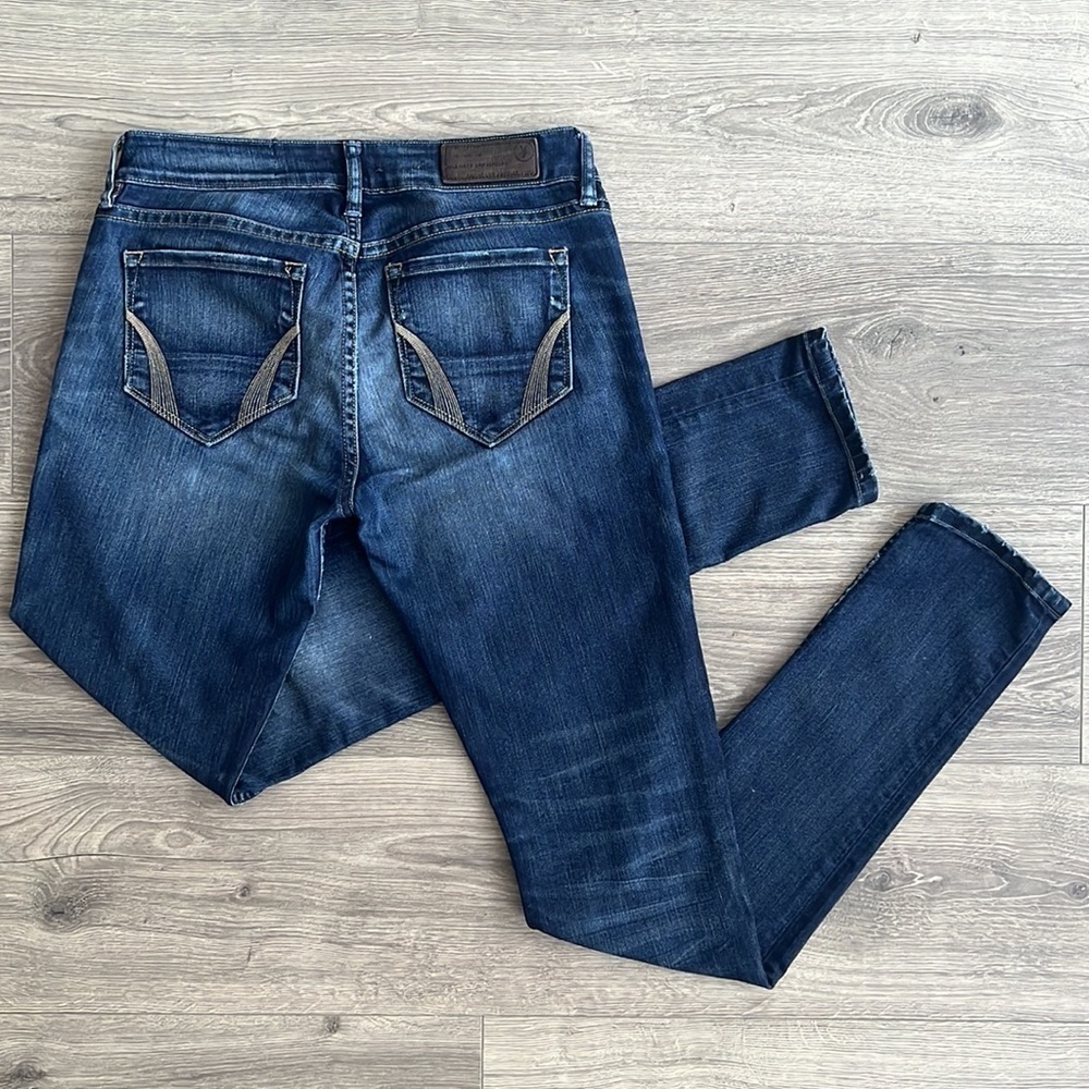 ALLSAINTS Spitalfields Low Rise Skinny Jeans Dark Blue Wash Distressed Womens 26